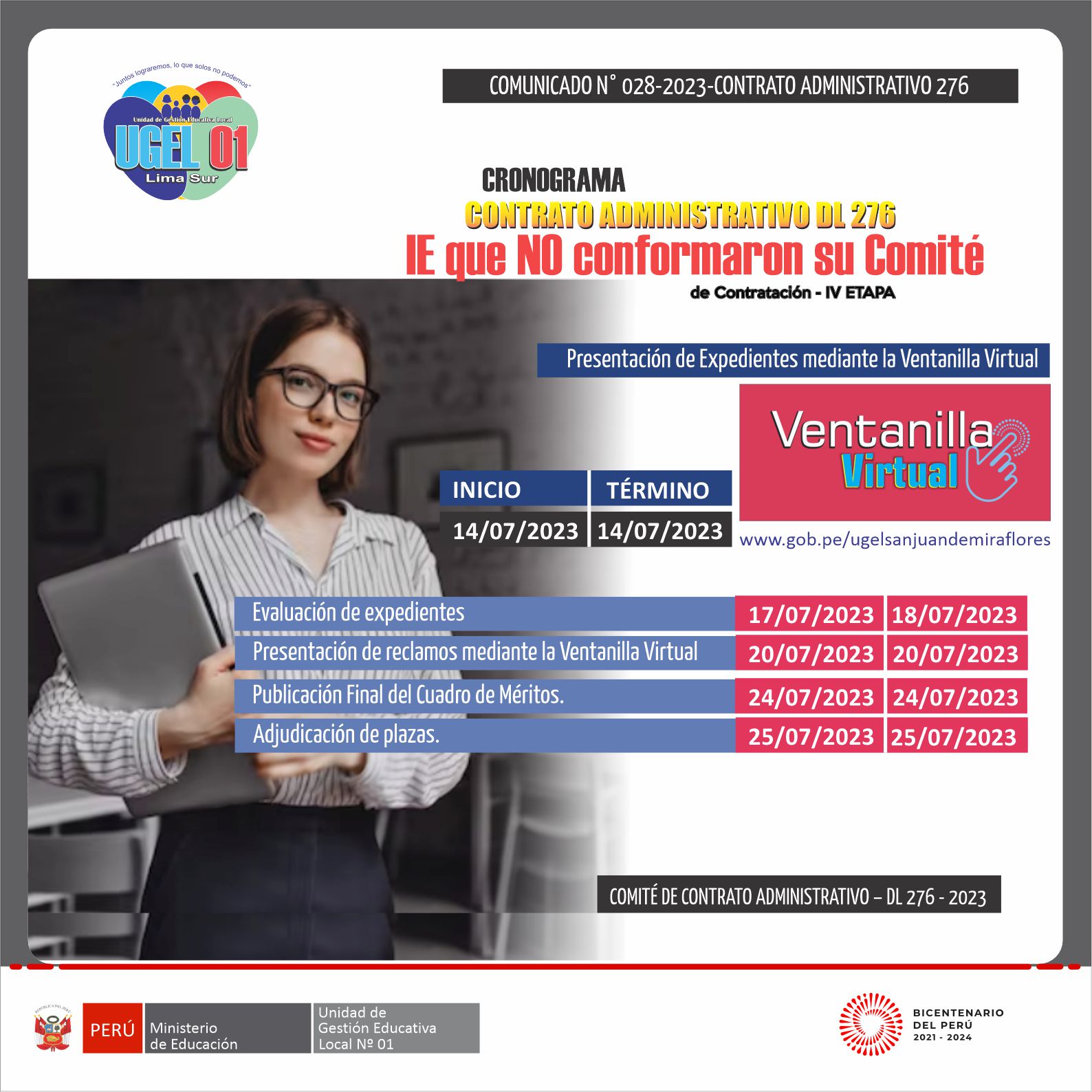 Cronograma Proceso de Contrato Administrativo DL 276 de IE que no conformaron su comité de contratación – IV ETAPA