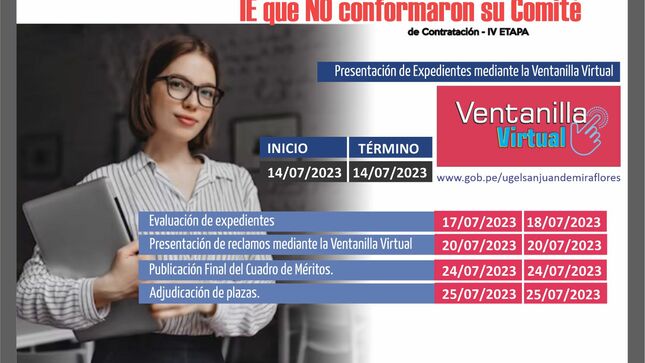 Cronograma Proceso de Contrato Administrativo DL 276 de IE que no conformaron su comité de contratación  – IV ETAPA