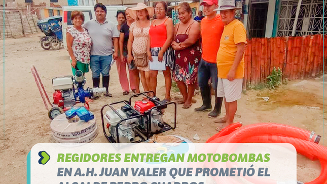 Regidores entregan motobomba al A.H Juan Valer 