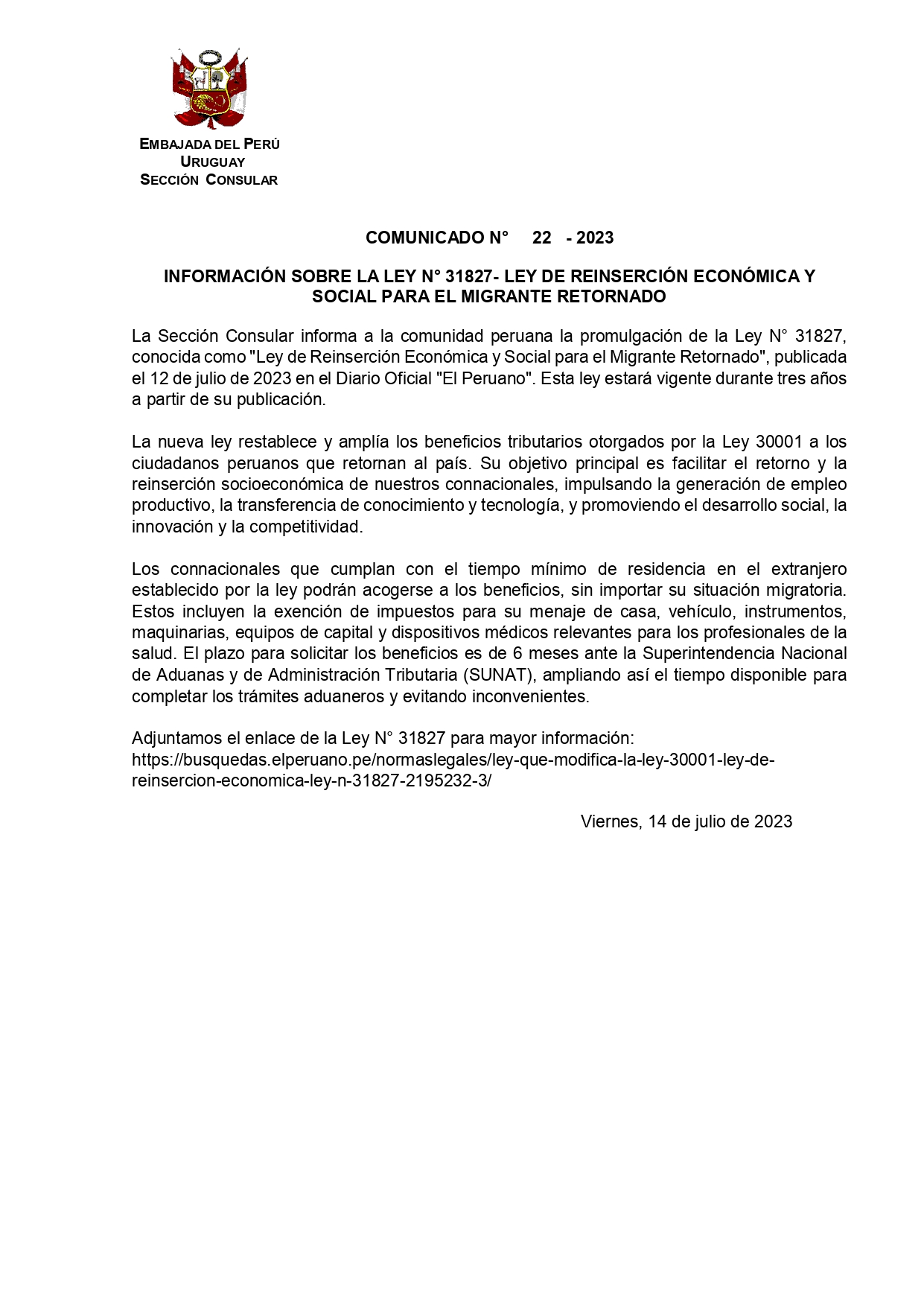 COMUNICADO N° 22 - 2023