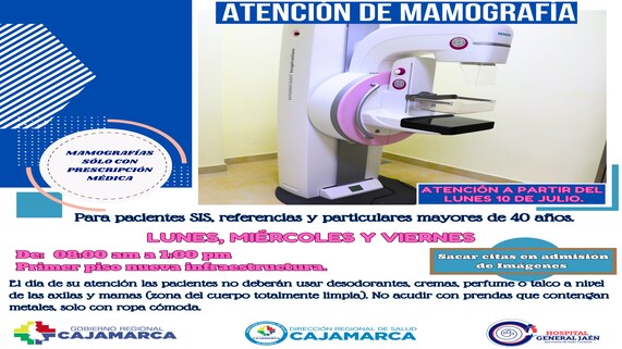 El lunes iniciamos la atención de "Mamografías” HGJ