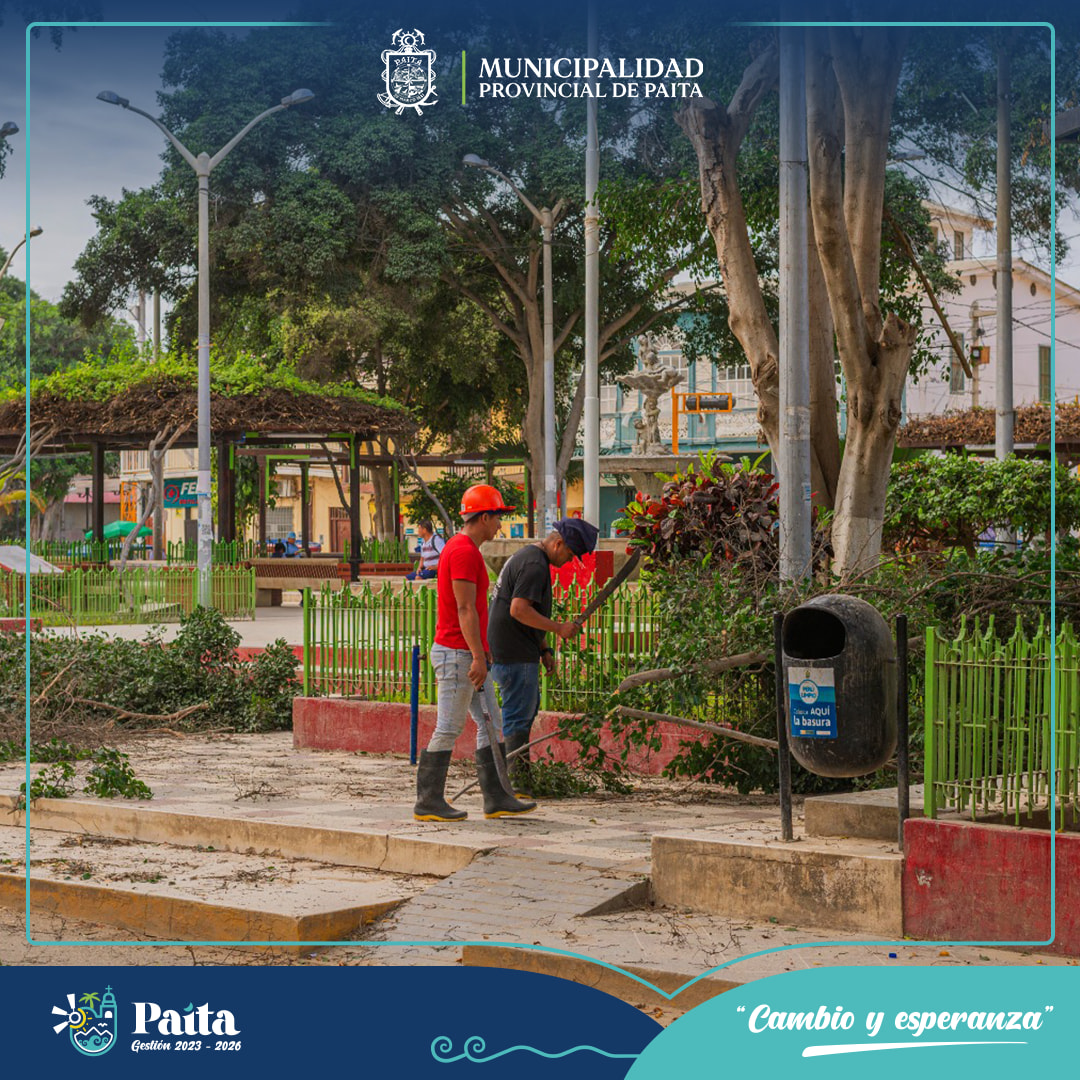 Municipalidad de Paita continúa con mantenimientos a la plaza de armas