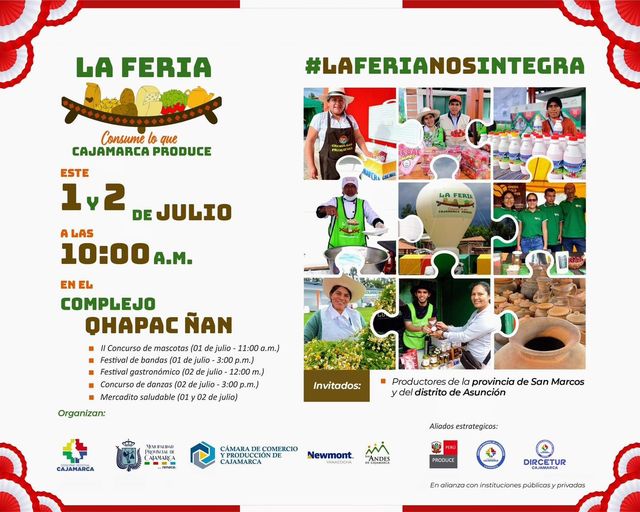 En esta tercera edición del año tendremos muchas novedades, como el concurso de danzas peruanas 💃, un festival de bandas 🎸 y un divertido y tierno concurso de mascotas. 🐾
San Marcos será la provincia invitada, y el distrito que nos acompañará con su diversidad productiva y cultural será La Asunción.
Y como ya es costumbre, tendremos una gran variedad de platillos en un delicioso festival gastronómico. 🍴😋
¡Los esperamos para bailar y celebrar junto a toda la familia!