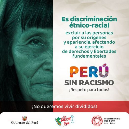 Alrededor de 6 millones de peruanas y peruanos se autoidentifican como parte de alguno de los 55 pueblos indígenas u originarios. Respetemos sus culturas y su herencia ancestral. Todos ellos forman parte de la construcción de nuestro país.