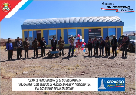 Llevan a cabo puesta de primera piedra de la obra denominada “Mejoramiento del servicio de práctica deportiva y/o recreativa de la comunidad de San Sebastián.
Nuestro alcalde de la Municipalidad Distrital de Zepita Ing. Gerardo Zapana Rondón acompañado de su Concejo Municipal, hoy 15 de julio del 2023, efectuaron la puesta de primera piedra de la obra denominada “Mejoramiento del Servicio de Práctica Deportiva y/o Recreativa en la Comunidad de San Sebastián.
Participaron del acontecimiento el presidente de la comunidad de San Sebastián Sr. Marcos Rivera Rosas, teniente gobernador de la jurisdicción y comunidad en general.
Señalar que, esta obra se ejecuta con la finalidad de crear adecuadas condiciones para el desarrollo prácticas deportivas y recreativas de los pobladores de la comunidad San Sebastián del distrito de Zepita.