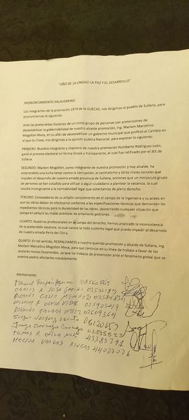 SALAVERRINOS RESPALDAN GESTIÓN DEL ALCALDE MARLEM MOGOLLÓN MECA