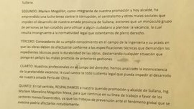 SALAVERRINOS RESPALDAN GESTIÓN DEL ALCALDE MARLEM MOGOLLÓN MECA