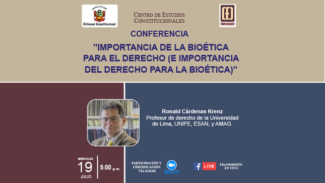 "Importancia de la Bioética para el Derecho (e importancia del Derecho para la Bioética)" abordará conferencia del CEC del TC 