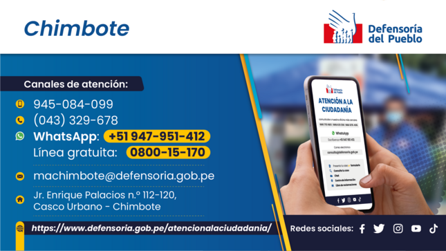 claqueta informativa de la sede de la Defensoría del Pueblo en Chimbote