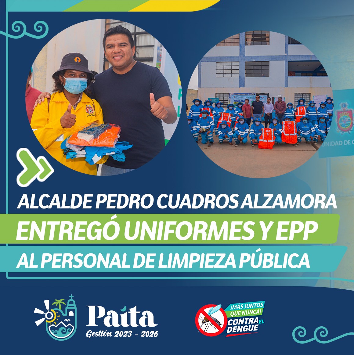 Alcalde Pedro Cuadros Alzamora entregó uniformes y epp al Personal de Limpieza Pública