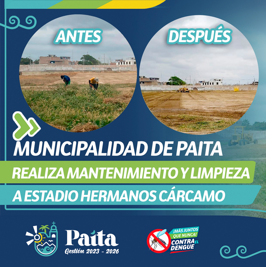 Municipalidad de Paita realiza Mantenimiento y limpieza a estadio Hermanos Cárcamo