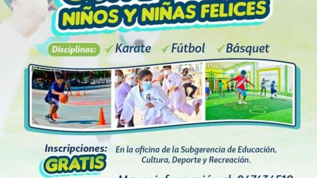 Continúan inscripciones para academia deportiva “con deporte niños y niñas felices”