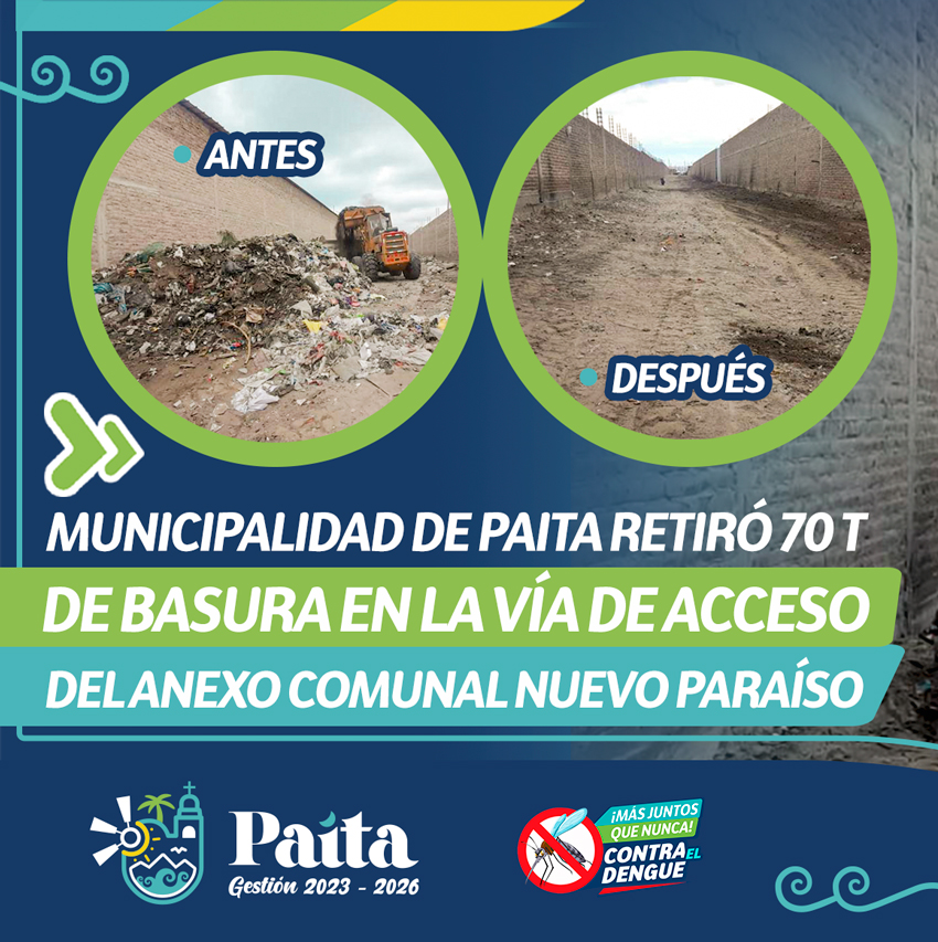 Municipalidad de Paita retiró 70 T de Basura en la Vía de Acceso del Anexo Comunal Nuevo Paraíso 