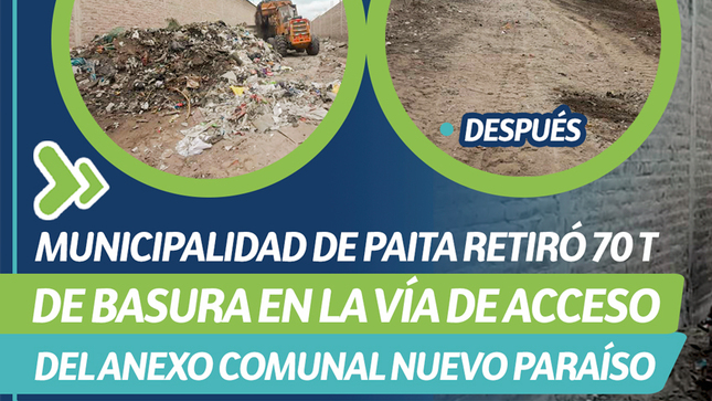Municipalidad de Paita retiró 70 T de Basura en la Vía de Acceso del Anexo Comunal Nuevo Paraíso 