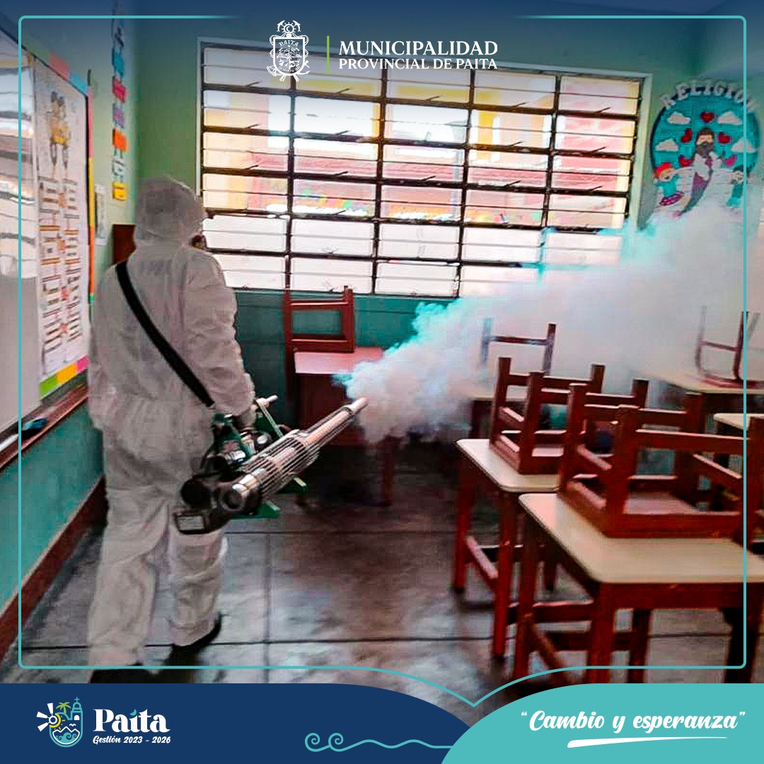 Municipalidad de Paita sigue fumigando instituciones educativas