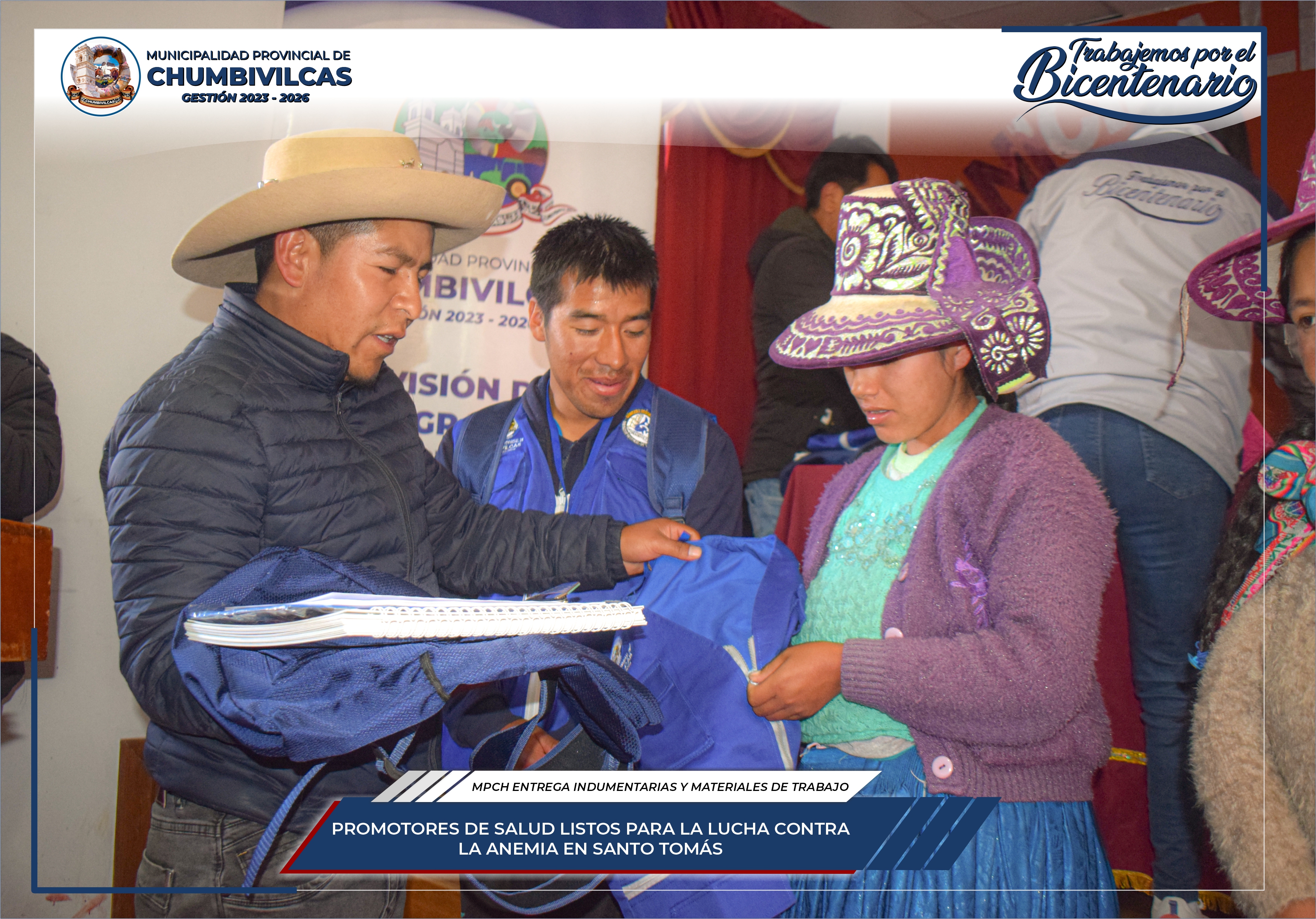 Municipalidad de Chumbivilcas entrega indumentarias y materiales de trabajo a promotores de la salud de Santo Tomás