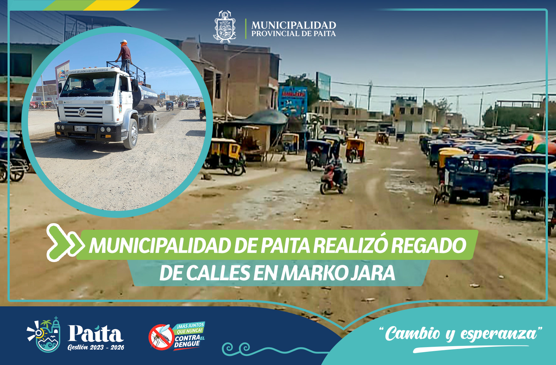 Municipalidad de Paita Realizó Regado de Calles en Marco Jara