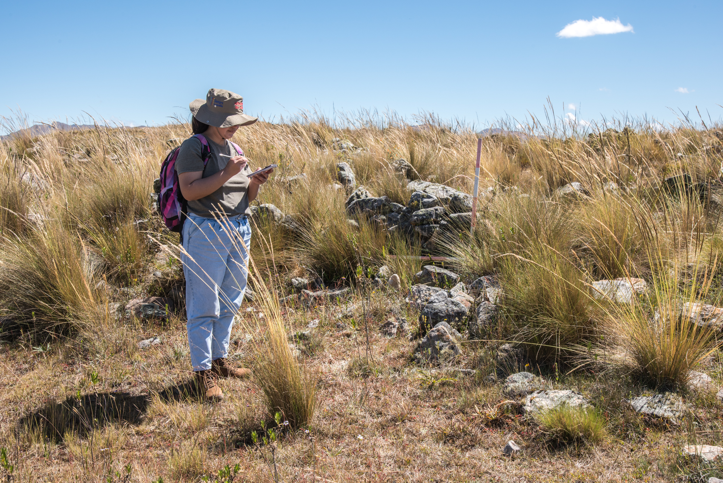 Servidores de la Unidad Ejecutora realizando el registro del sitio arqueológico