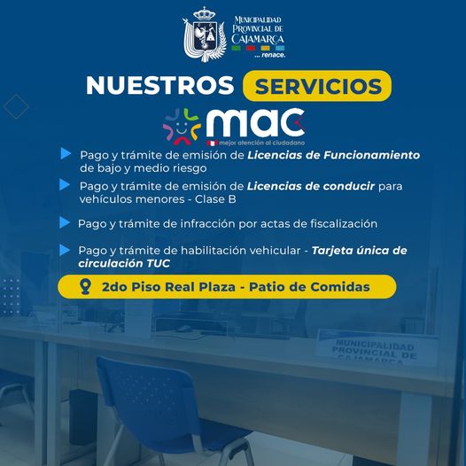 Visita las instalaciones del MAC en el segundo piso del Real Plaza y tus trámites serán mucho más rápidos. 🤝