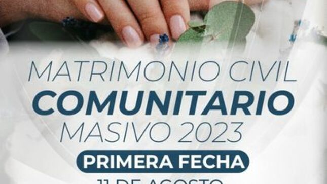 a Municipalidad Provincial de Cajamarca, invita a todos los vecinos que deseen unirse y formalizar su situación legal a participar de nuestras 𝐏𝐑𝐈𝐌𝐄𝐑𝐀 𝐅𝐄𝐂𝐇𝐀 con ordenanza municipal que autoriza la celebración del matrimonio civil comunitario 2023 y la exoneración de derechos administrativos regulados. 
✍️Las parejas interesadas deben acercarse a la subgerencia de Participación Vecinal y Registro Civil - Complejo Qhapaq Ñan 
🗓Lunes a Viernes 
⏰ 8:00 a. m. - 4:00 p. m.