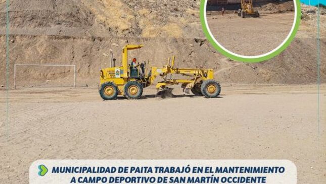 Municipalidad de Paita Trabajo en el Mantenimiento a Campo Deportivo de San Martín Occidente