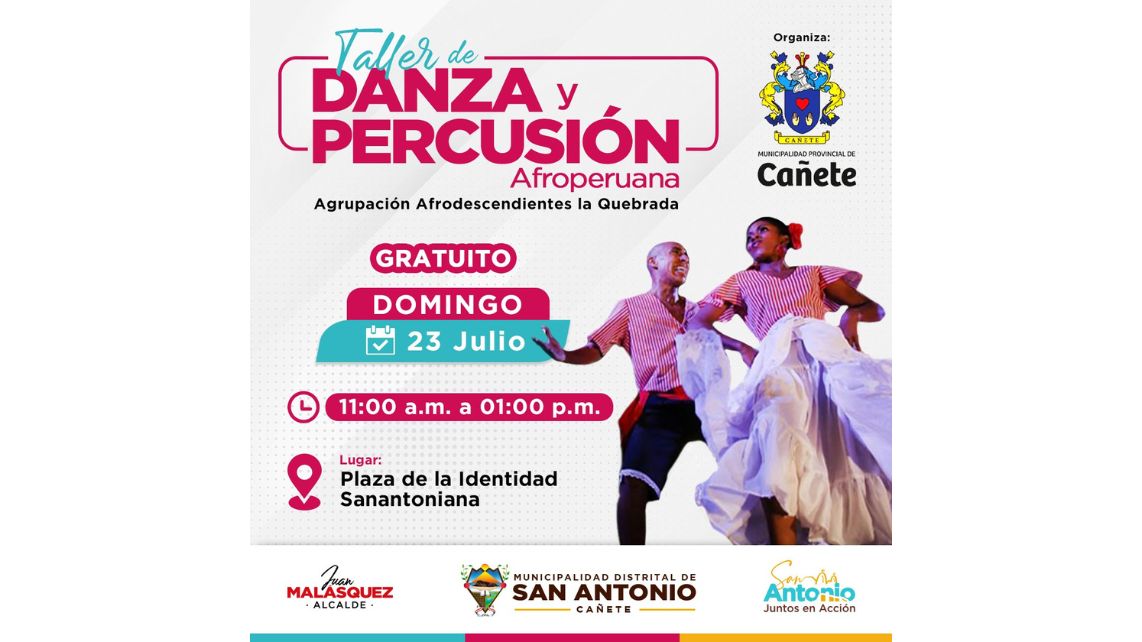 Taller de danza y percusión afroperuana organizado por la Municipalidad Provincial de Cañete