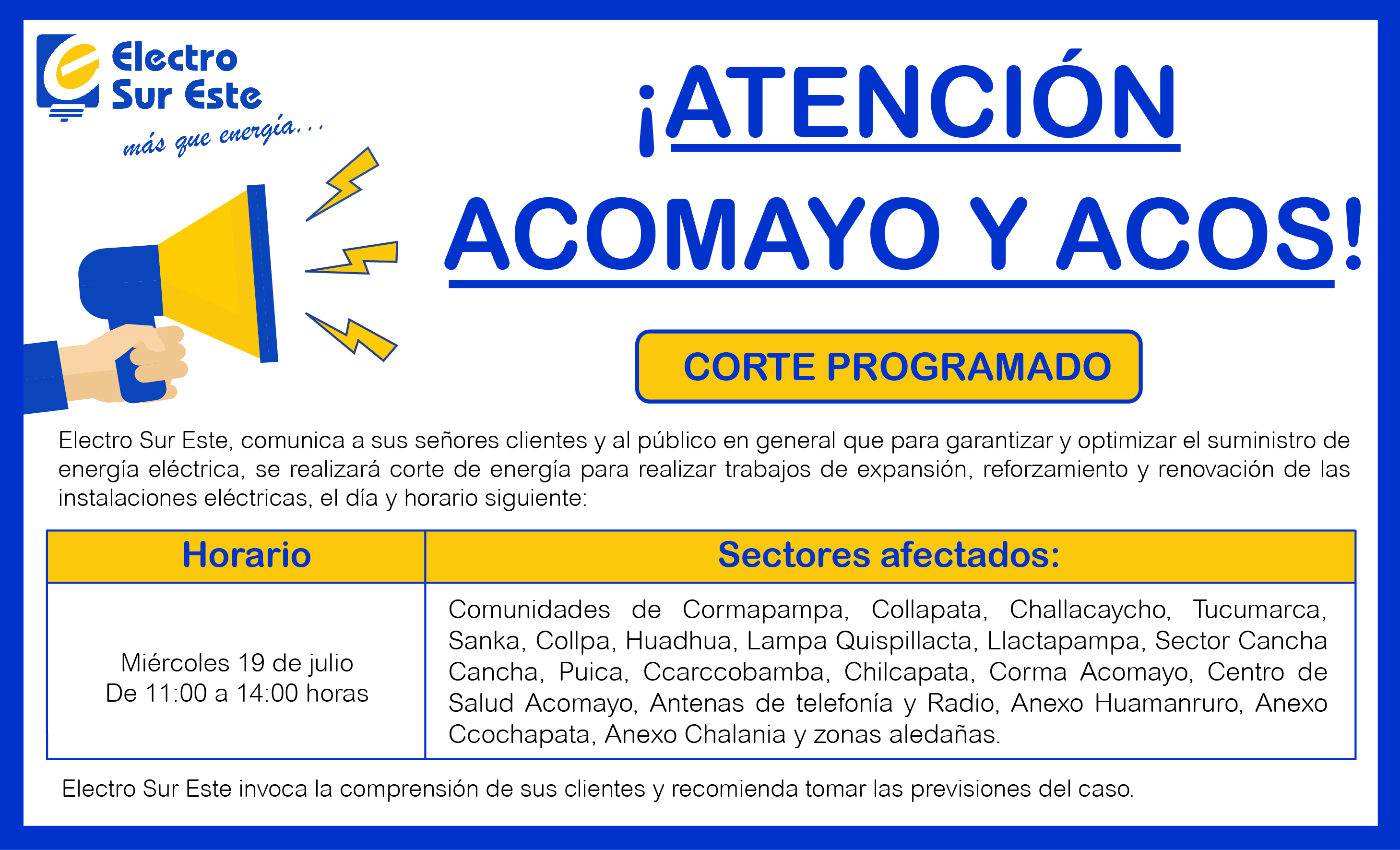 Gráfico del Comunicado sobre Corte programado