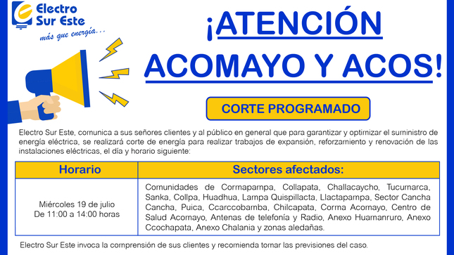 Gráfico del Comunicado sobre Corte programado