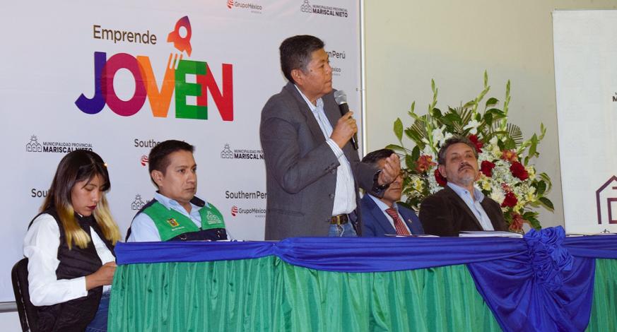 El municipio provincial en alianza con Southern Perú, encaminan el programa “Emprende Joven”, concurso que financiará con capital semilla iniciativas de negocio que propongan y ejecuten jóvenes de la ciudad. El evento fue presidido por el Alcalde Provincial, John Larry Coayla.