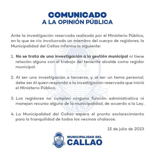 Comunicado de la Municipalidad del Callao