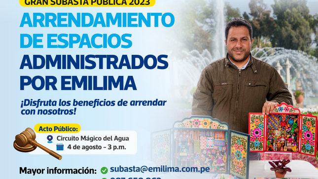 Subasta Pública de Arrendamiento de espacios en el Circuito Mágico del Agua y Parque de la Exposición