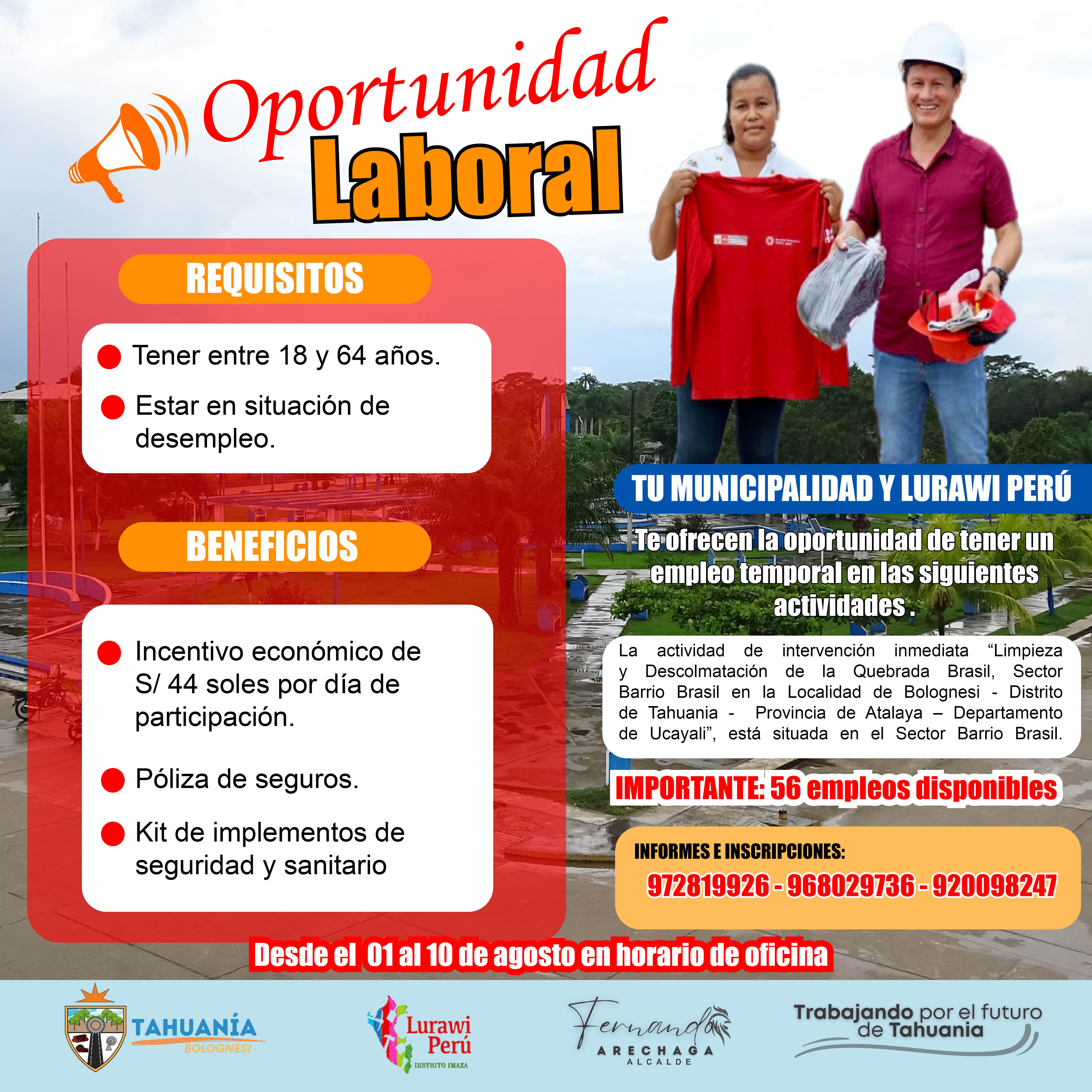 La Municipalidad Distrital de Tahuania y Lurawi Perú, brindan la oportunidades que cambian vidad.