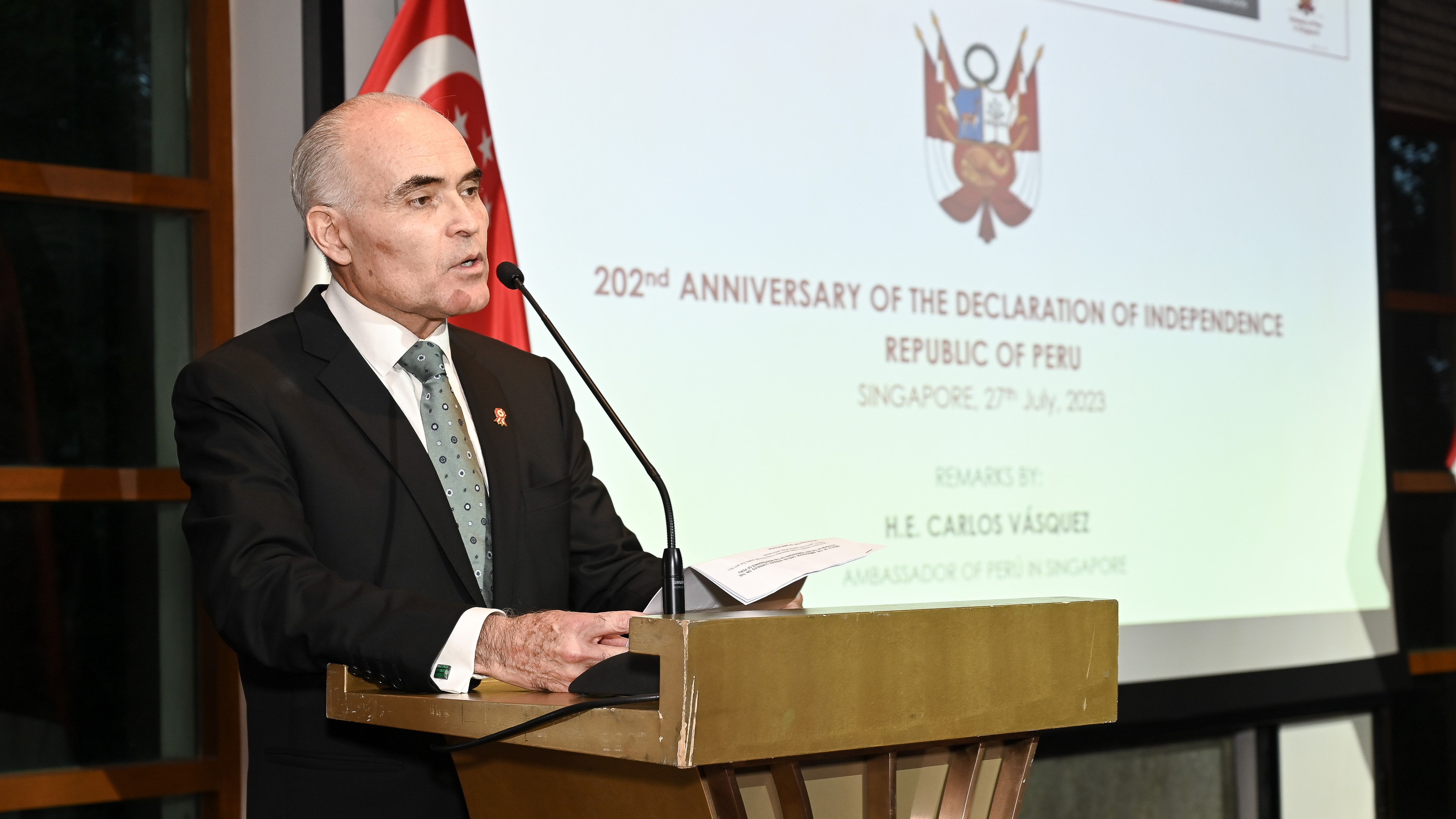 Realizan recepción en Singapur para conmemorar el 202.° aniversario de la independencia del Perú