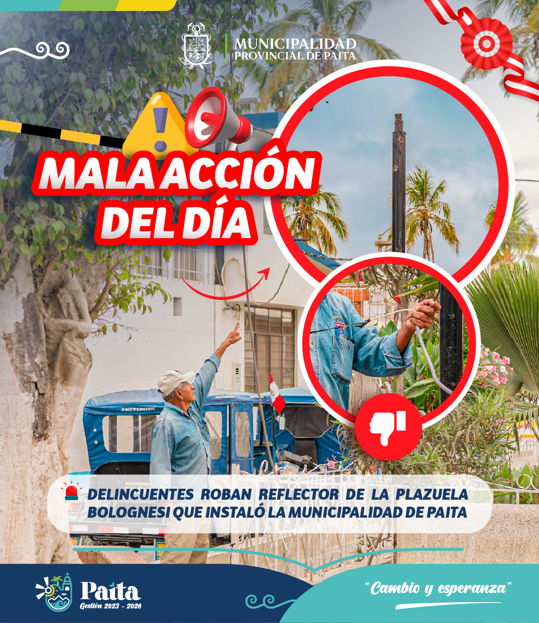 ¡Indignante! Delincuentes roban reflector 