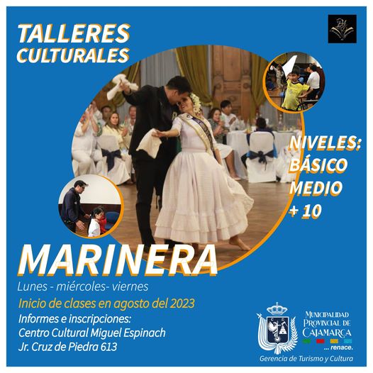 En nuestro taller del Centro Cultural Miguel Espinach, ofrecemos clases de marinera en diferentes horarios.
¡Aprende el baile representativo del Perú y diviértete al mismo tiempo! 🇵🇪
Información en Jr. Cruz de Piedra N° 613, Oficina de Cultura.