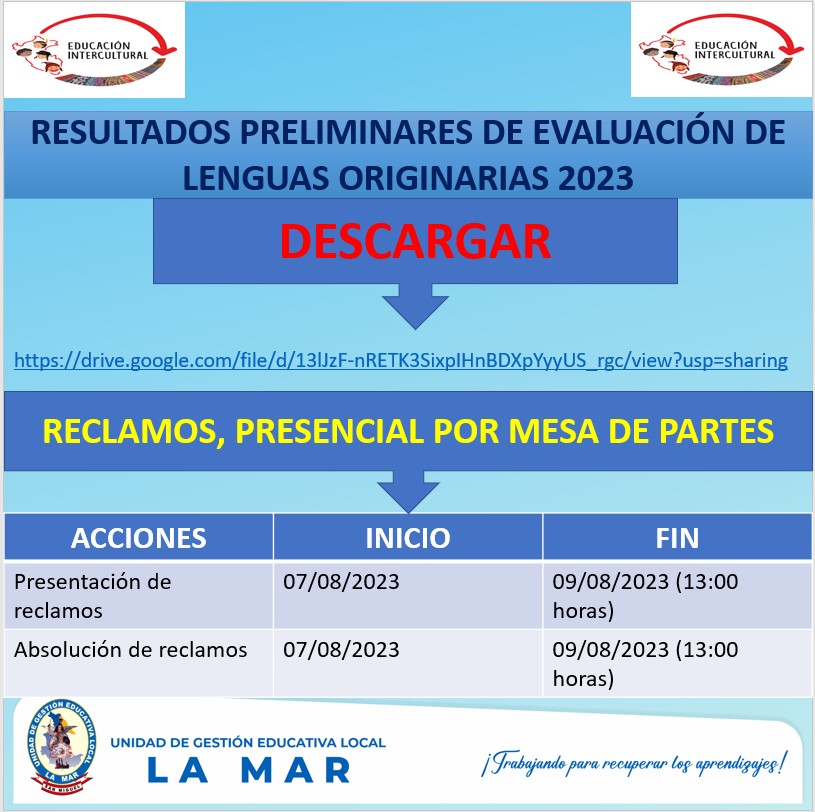 imagen de los Resultados preliminares de Evaluación de Lenguas Originarias 2023