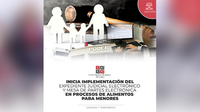 Desde 7 agosto se implementa Expediente Judicial Electrónico y Mesa de Partes Electrónica en procesos de alimentos para menores de juzgados de Familia del Callao