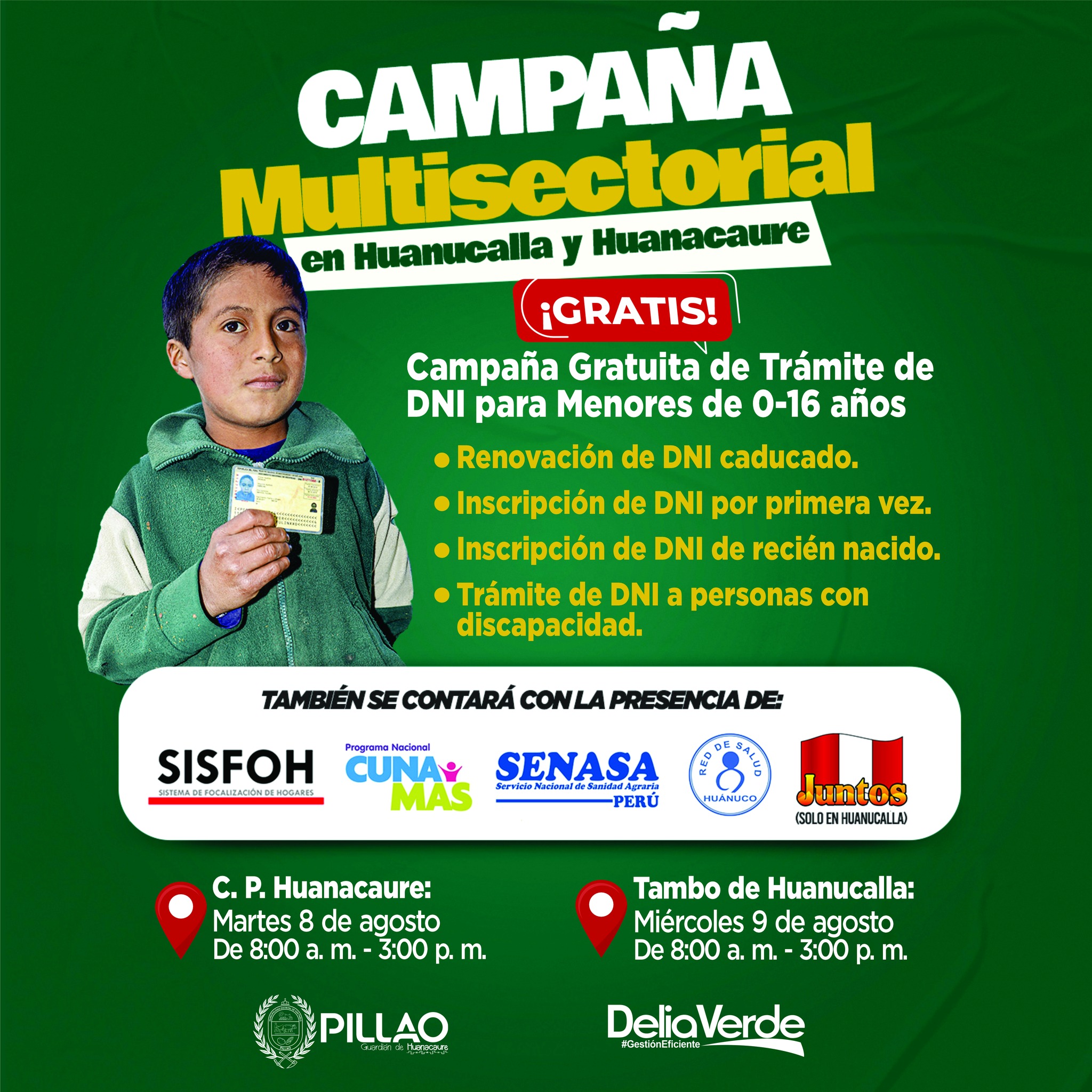 Campaña gratuita de trámite de DNI para Menores de 0-16 años