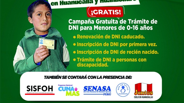Campaña gratuita de trámite de DNI para Menores de 0-16 años