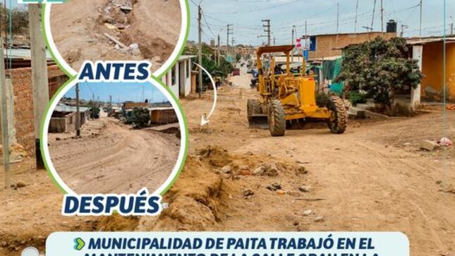 Municipalidad de Paita trabajó en el Mantenimiento de la Calle Grau en la San Martín Central