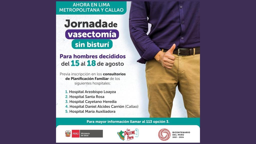 Minsa realizará gran jornada de vasectomía sin bisturí en Lima Metropolitana y Callao