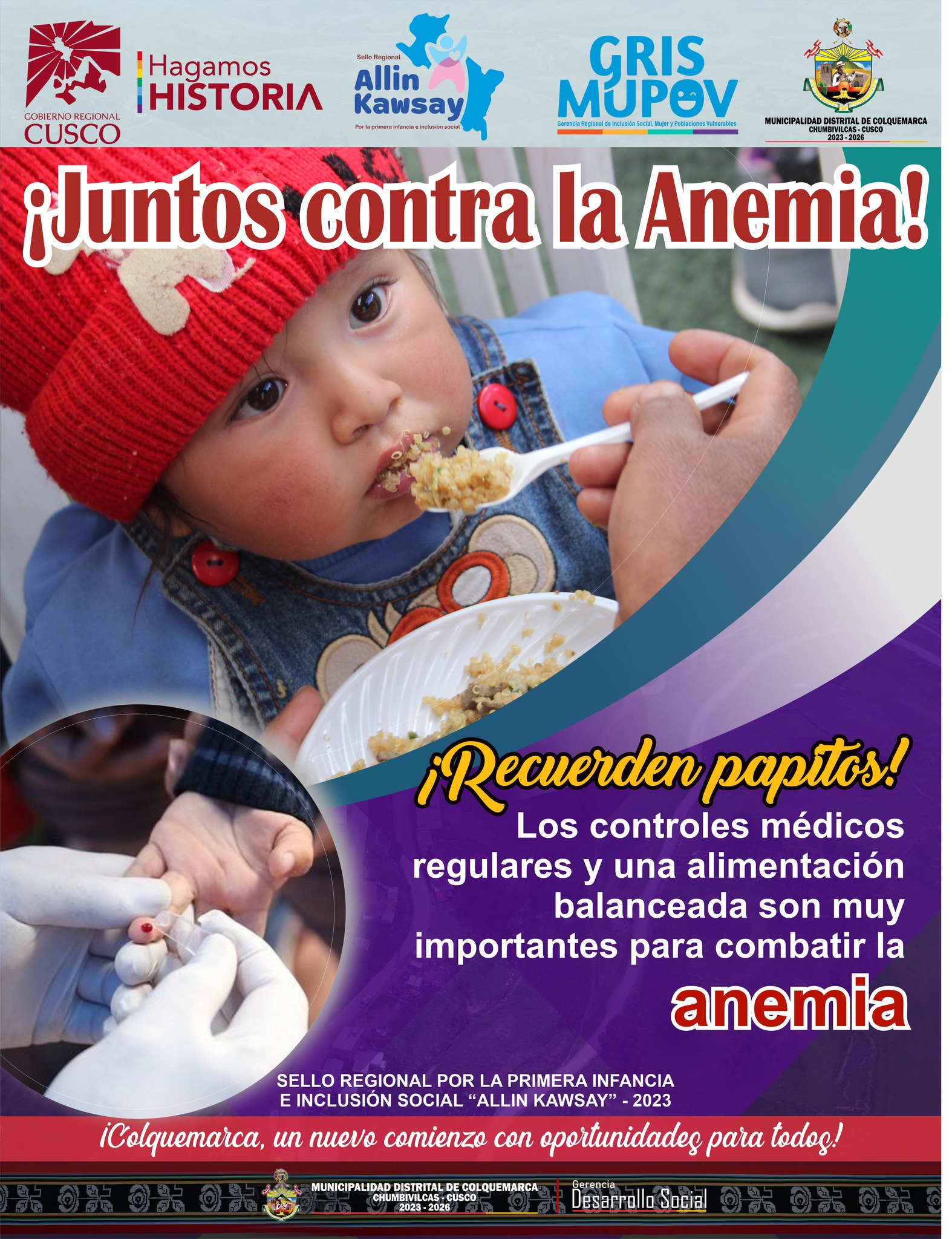 La anemia puede afectar a personas de todas las edades y tiene consecuencias graves para la salud. Pero no estamos indefensos frente a esta condición. Una alimentación rica en hierro, vitaminas y minerales es la mejor arma para prevenir y combatir la anemia.
¡Incorporemos alimentos como carnes magras, pescado, espinacas, lentejas y frutas ricas en vitamina C en nuestra dieta diaria! Cuidemos nuestra salud y la de nuestros seres queridos, combatiendo juntos la anemia y promoviendo una vida llena de energía y bienestar.
¡Di no a la anemia, y sí a una alimentación saludable y balanceada!
¡Colquemarca, un nuevo comienzo con oportunidades para todos!
Prof. Santos Oviedo Ataucuri - Alcalde
Gestión 2023 - 2026