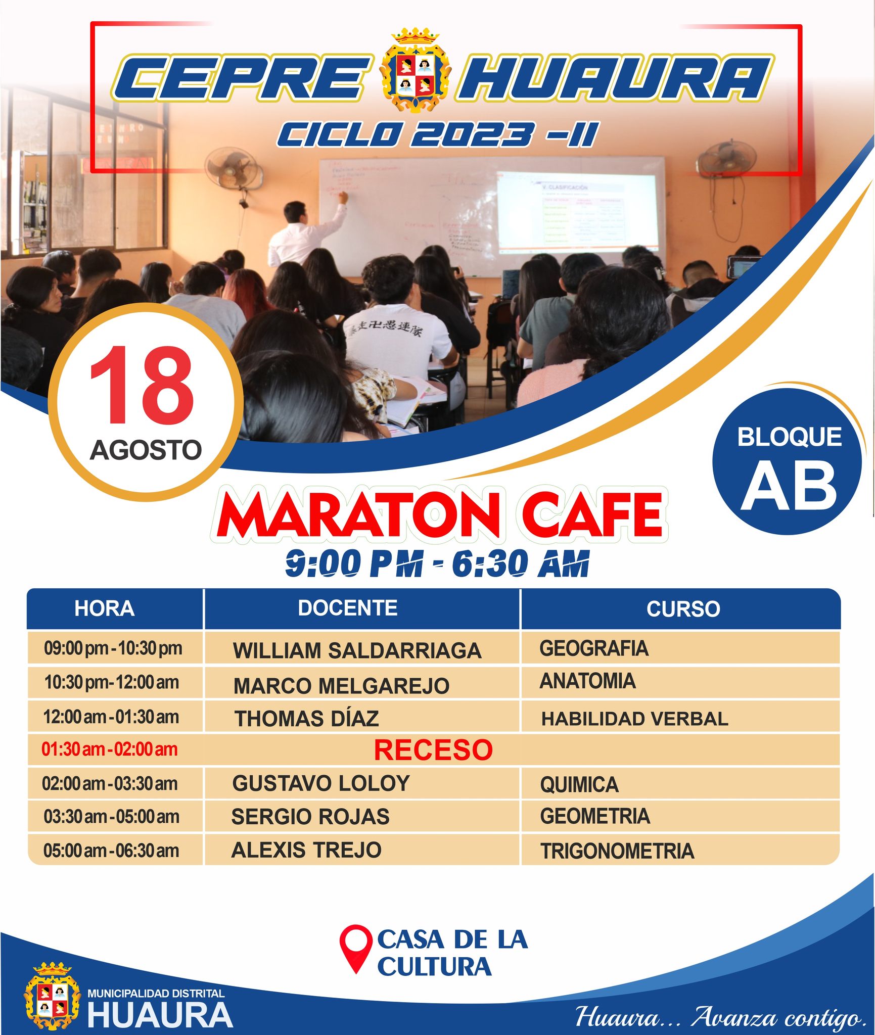 ACADEMIA MUNICIPAL “CEPRE HUAURA” INVITA A PARTICIPAR DE LA MARATÓN CAFÉ A REALIZARSE ESTE VIERNES 18 DE AGOSTO
