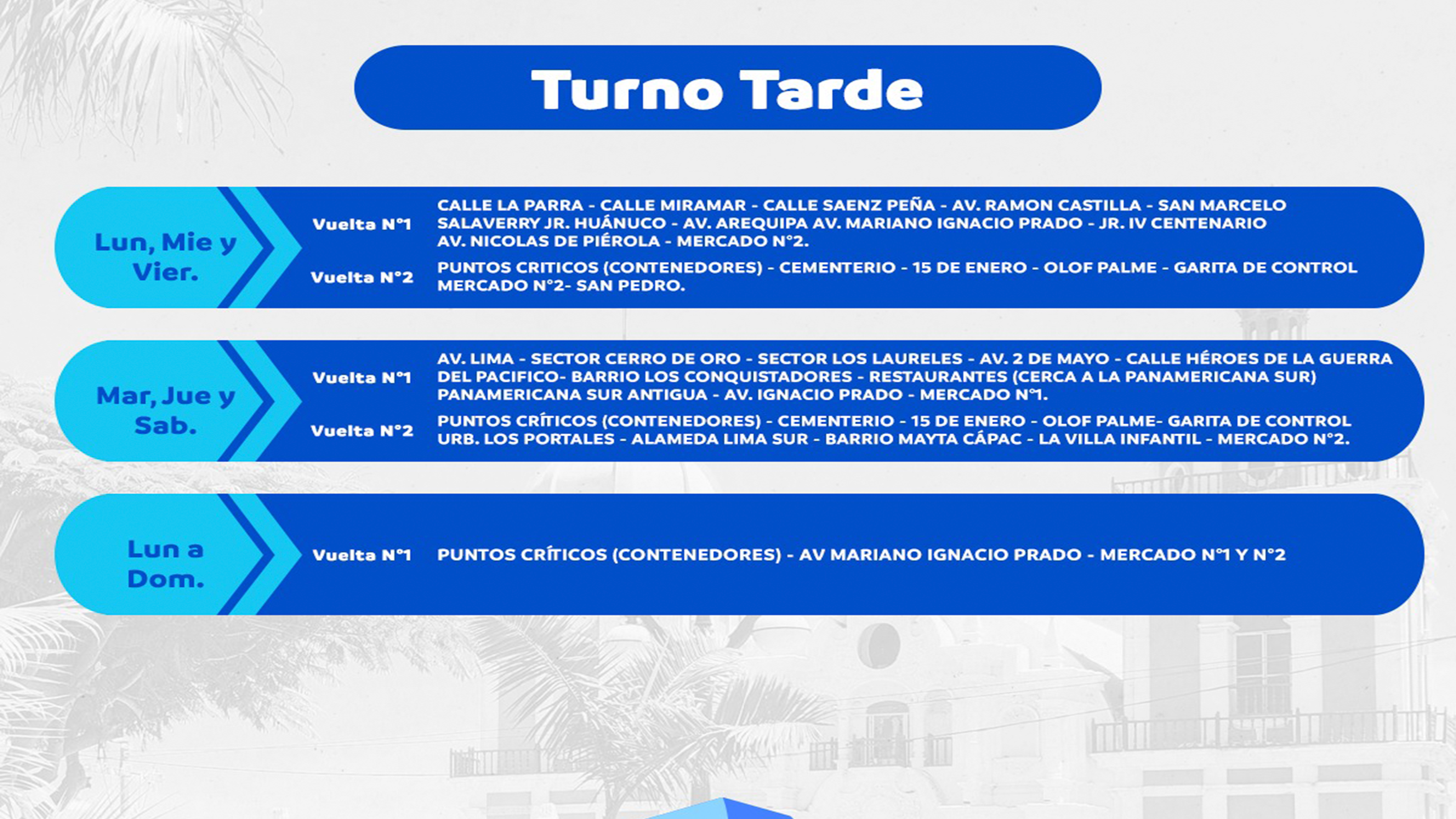 Horario: Recojo de Residuos Sólidos Turno Tarde