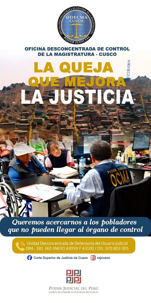 ODECMA Cusco recibirá quejas y brindará información jurisdiccional en la provincia de Acomayo