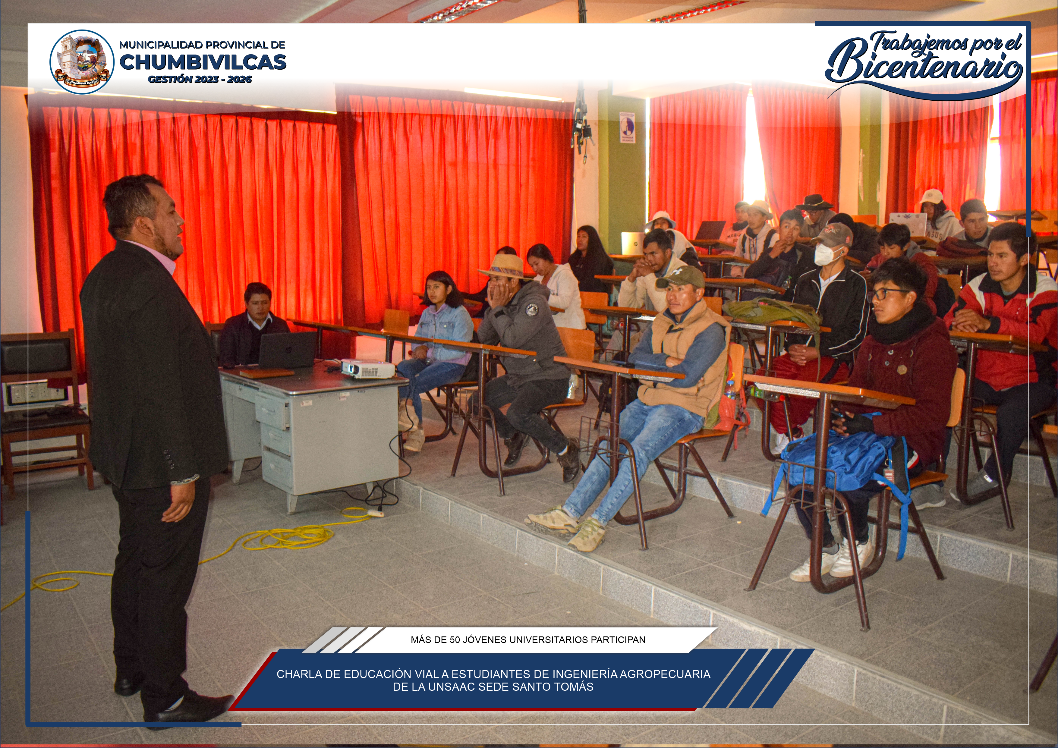 Municipalidad de Chumbivilcas realiza charla de educación vial a estudiantes de ingeniería agropecuaria de la UNSAAC Sede Santo Tomás