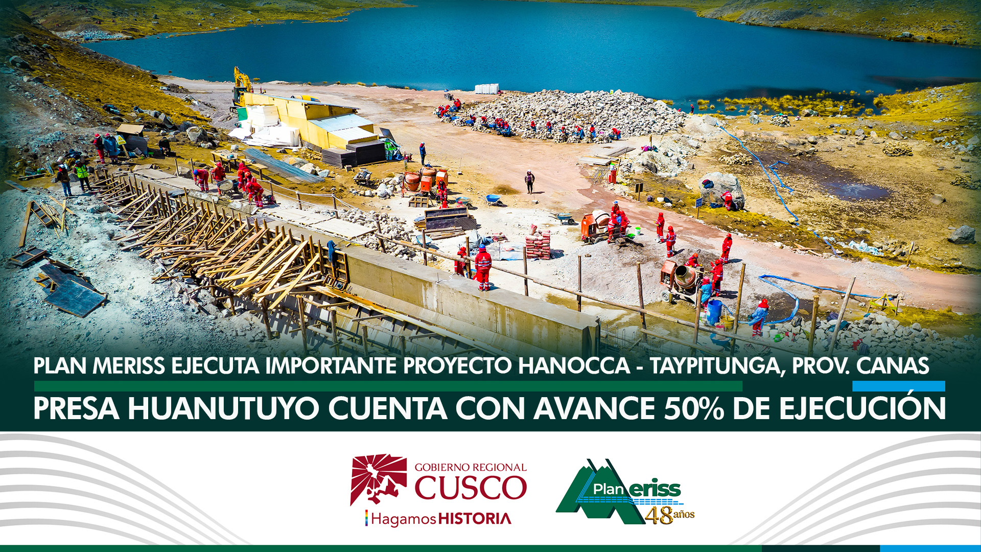 El Gobierno Regional Cusco, mediante su unidad ejecutora Plan MERISS, encabezado por el Ing. Lucho Salcedo Cáceres, a la fecha viene ejecutando la presa Huanutuyo, obra de arte especial del proyecto de riego “INSTALACION DE PRESAS HUANUTUYO - SUYTOCCOCHA, Y SISTEMA DE RIEGO POR ASPERSIÓN EN LAS COMUNIDADES DE HANOCCA Y TAYPITUNGA - DISTRITO LAYO - PROVINCIA CANAS”, a la fecha la obra cuenta con un avance físico del 50 por ciento y se tiene previsto culminar para el mes de octubre del presente año, así afirmó la Residente de la Obra Ing. Sharon Jiménez Arellano.
La citada profesional además dio a conocer que el proyecto de riego al momento cuenta con un presupuesto actualizado de 59 millones de soles, de los cuales el presupuesto inicial de apertura (PIA) fue de 9 millones 253 mil 128 soles, para el mes de agosto, tuvimos una asignación de parte del ejecutivo regional de 4 millones adicionales, teniendo un PIA modificado de 13 millones al momento. La obra contempla la ejecución de la presa Huanutuyo - Suytuccocha, que a la fecha ya registra un avance físico del 50%, sentenció.
Adicionalmente tenemos la instalación del sistema de aspersión, que está distribuido en 18 módulos en el ámbito del proyecto, cinco de ellos están ubicados en la comunidad de Taypitunga ya culminados y 13 de ellos están en la comunidad de Hanocca y están en plena ejecución, el proyecto beneficiara a 450 familias, además se generan 250 de puestos de trabajo. Se tiene previsto culminar la presa Huanutuyo para el mes de octubre del presente año y para diciembre la culminación de los 18 módulos del sistema de aspersión, indicó la Ing. Sharon Jiménez.
Por su parte los usuarios de agua del proyecto manifiestan su agradecimiento al Gobernador Regional del Cusco Ing. Werner Salcedo Álvarez, por la decisión política de hacer realidad el sistema hidráulico, también extienden su reconocimiento por la ejecución de la obra al director ejecutivo del Plan MERISS, Ing. Lucho Salcedo Cáceres.
La construcción de la infraestructura es el anhelo de la población del distrito de Layo, que por muchos espero y existe gran expectativa por los usuarios que la obra sea culminado dentro los plazos establecidos y que a mediano plazo va a repercutir en el desarrollo agropecuario de las dos comunidades además generara un incremento en la agricultura y la ganadería.
DATO: la construcción del Dique de concreto I y II de la presa de Huanutuyo contará con una capacidad de almacenamiento de 1 millón 400 mil metros cúbicos de agua, además ya están concluidas las líneas de conducción entubado en una longitud de 20.8 km del canal principal, sistema de captación, sifones invertidos y otros.