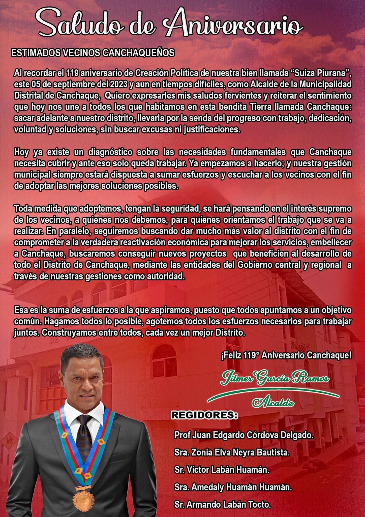  Programa de actividades en honor a los 119 años de Creación Política del Distrito de Canchaque