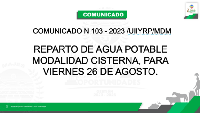 Reparto de agua potable modalidad cisterna.