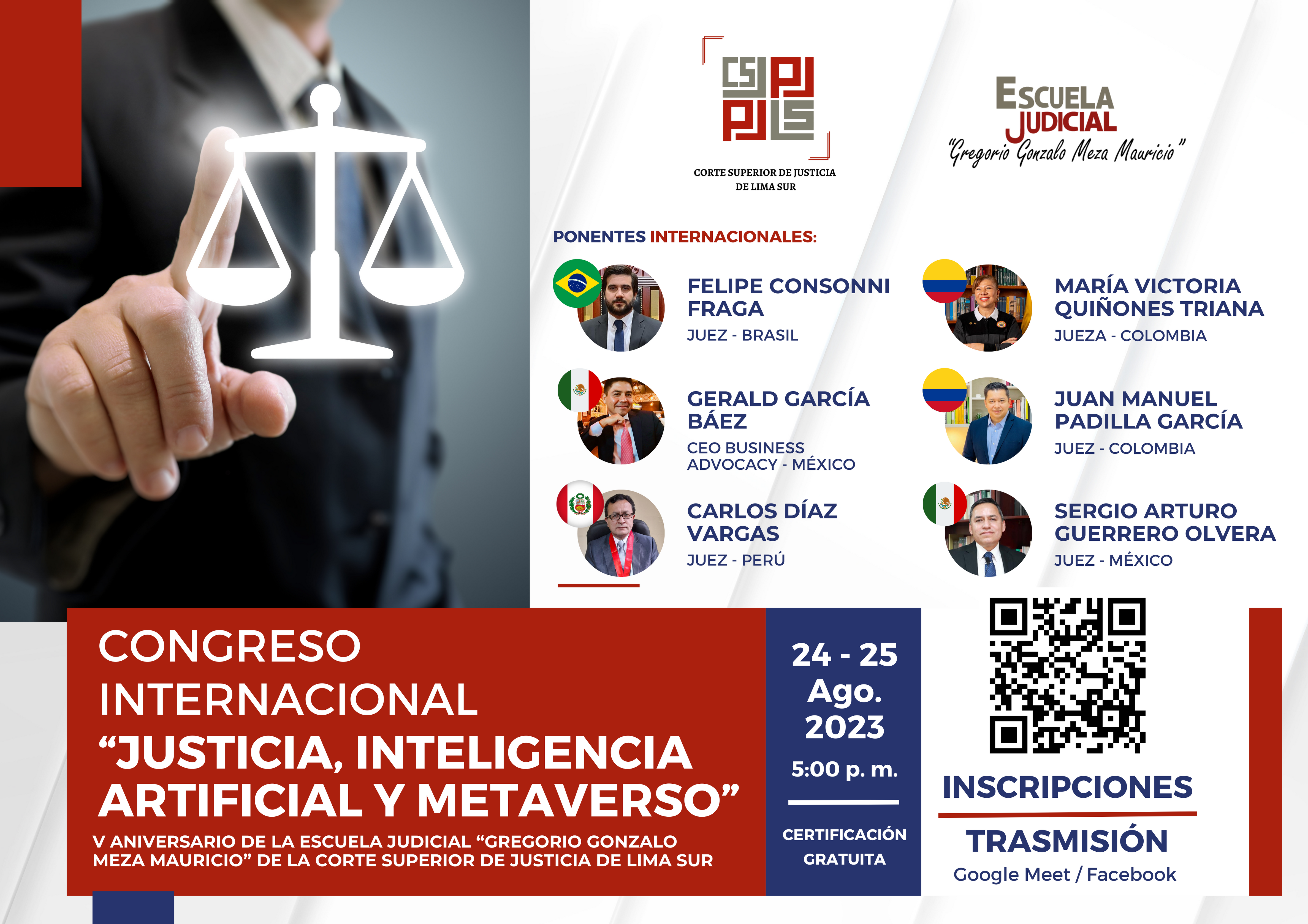 Corte Superior de Justicia organiza Congreso Internacional por V Aniversario de la Escuela Judicial Gregorio Gonzalo Mauricio Meza